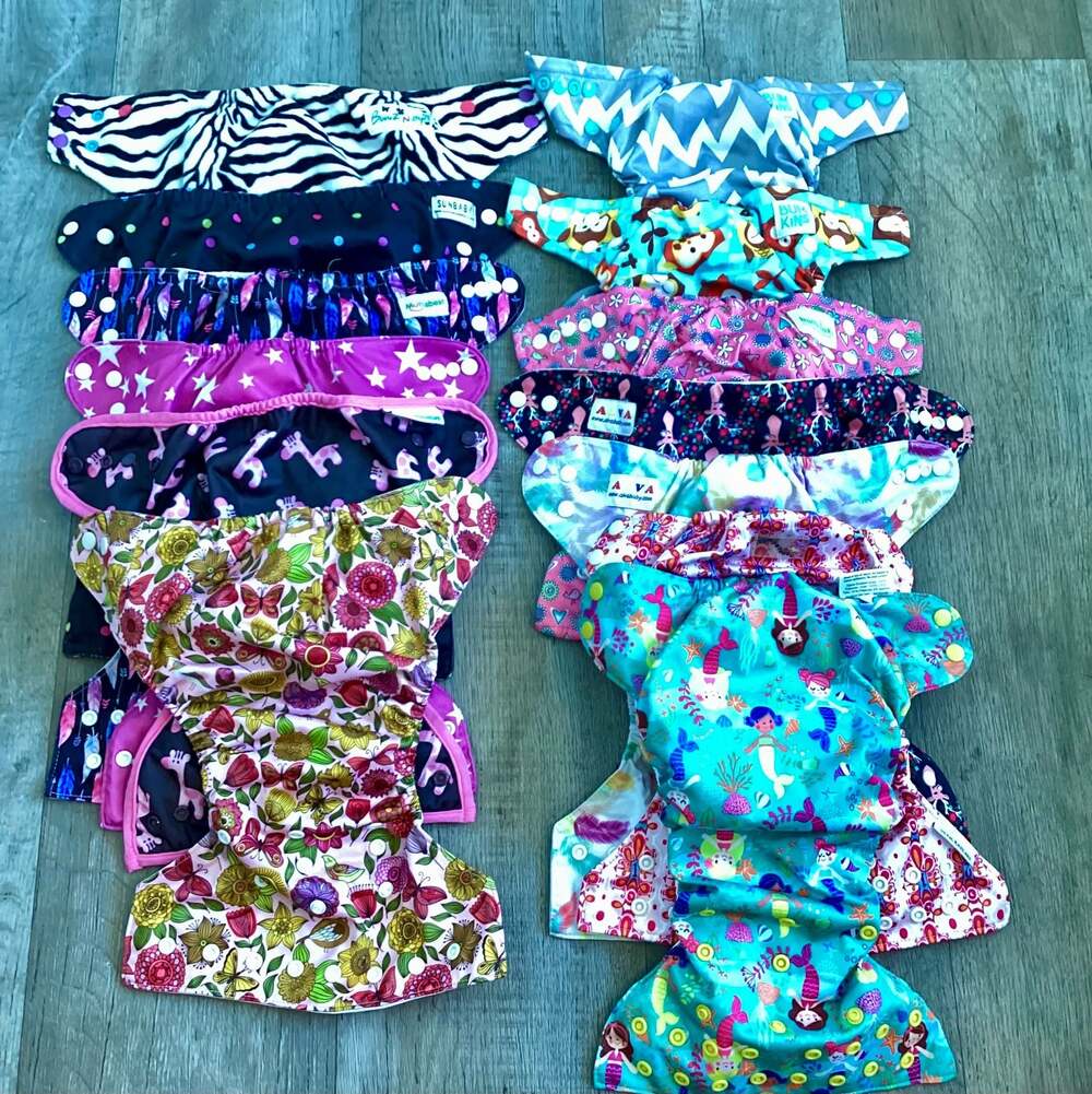 Lot of 13 Assorted Mixed Brand Reusable Cloth Pocket Diapers